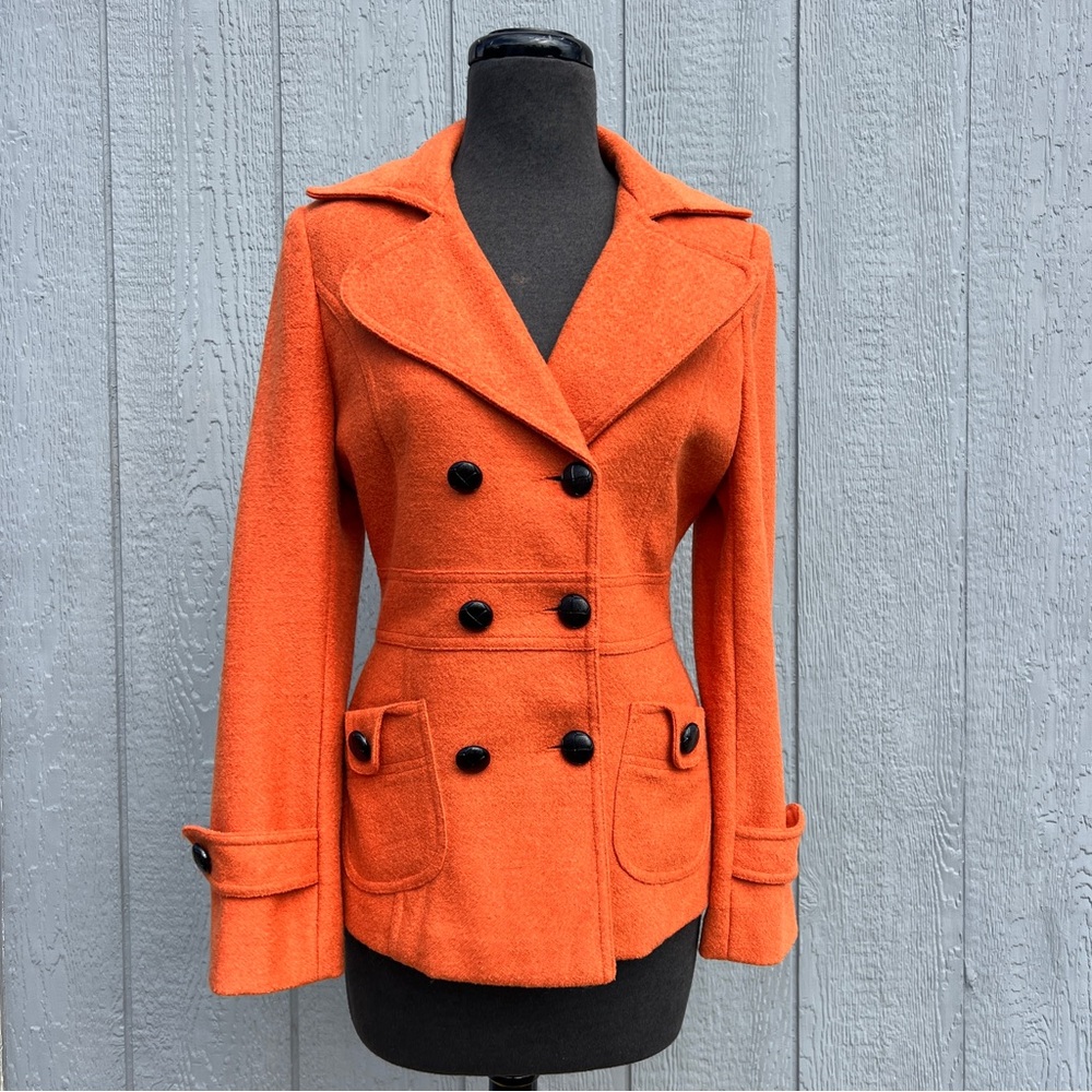 Y2K Forever 22 XXI Orange Wool Blend Pea Coat, M
